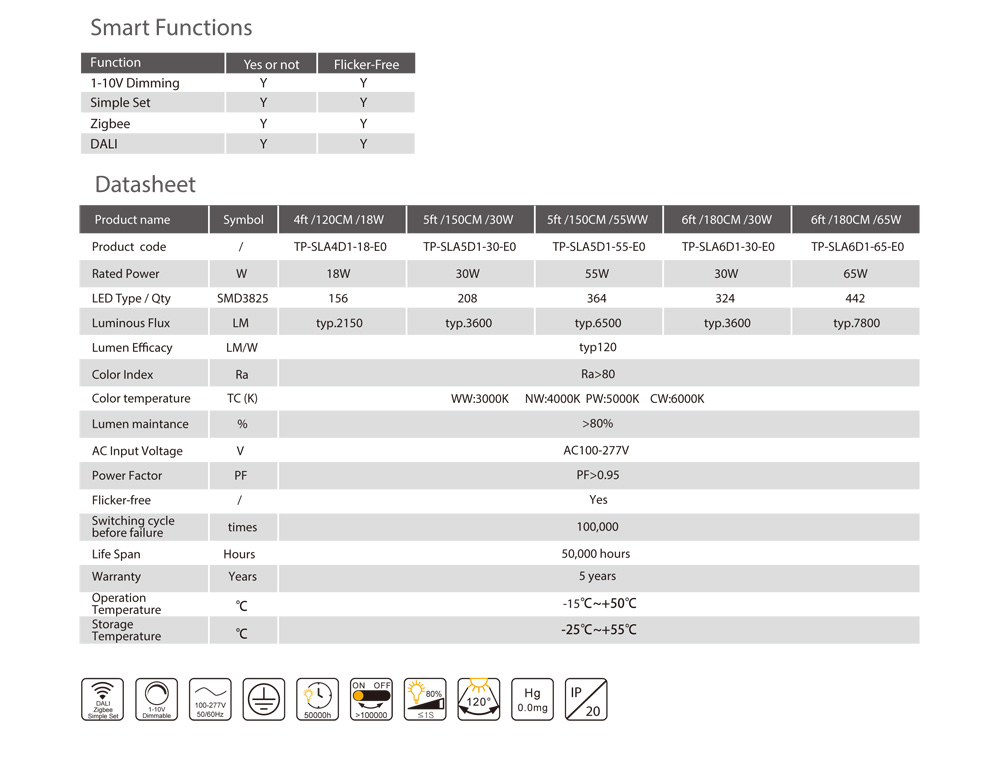 led circular fluorescent slim batten 6ft 30W CRI>80 CE RoHS
